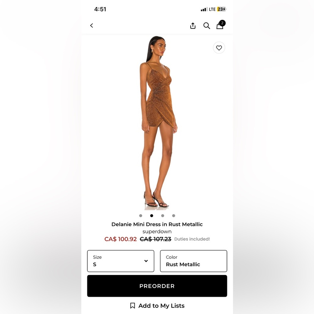 superdown Metallic Rust Ruched Mini Dress